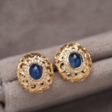 14k Gold 1.49 Ctw Natural Sapphire & Diamond Earrings