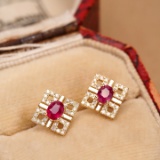 14k Gold 0.65 Ctw Natural Ruby & Diamond Earrings
