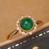 14k Gold 0.86 Ctw Vivid Green Natural Emerald & Diamond Ring