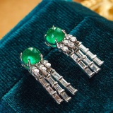 14k Gold 2.76 Ctw Vivid Green Natural Emerald & Diamond Earrings