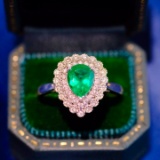 14k Gold 1.01 Ct Vivid Green Natural Emerald & Diamond Ring