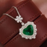 14k Gold 5.00 Ctw Vivid Green Natural Emerald & Diamond Pendant