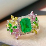 14k Gold 2.00 Ctw Vivid Green Natural Emerald & Diamond Ring