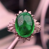 14k Gold 4.01 Ct Vivid Green Natural Emerald & Diamond Ring