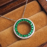 14k Gold 0.52 Ct Vivid Green Natural Emerald & Diamond Necklace