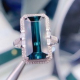 14k Gold 7.39 Ctw Natural Tourmaline & Diamond Ring