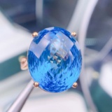 14k Gold 32.8 Ct Vivid Blue Natural Topaz & Diamond Ring