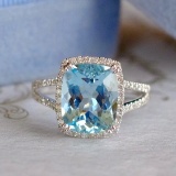 14k Gold 3.99 Ct Natural Aquamarine & Diamond Ring
