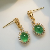 14k Gold 3 Ct Natural Emerald & Diamond Earrings