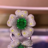14k Gold 3.94 Ctw Vivid Green Natural Emerald & Diamond Ring