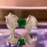 14k Gold 3.74 Ctw Vivid Green Natural Emerald & Diamond Ring