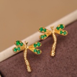 14k Gold 0.25 Ct Vivid Green Natural Emerald Earrings