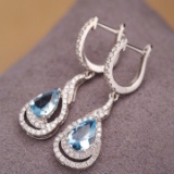 14k Gold 1.78 Ctw Natural Aquamarine & Diamond Earrings