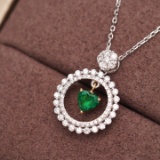 14k Gold 0.71 Ctw Vivid Green Natural Emerald & Diamond Pendant