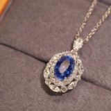 14k Gold 1.98 Ctw Natural Sapphire & Diamond Pendant