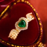 14k Gold 0.48 Ctw Natural Emerald & Diamond Ring
