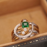 14k Gold 0.71 Ctw Natural Emerald & Diamond Ring