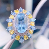 14k Gold 5.6 Ct Natural Aquamarine & Diamond Ring/pendant