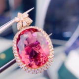 14k Gold 11.2 Ct Natural Tourmaline & Diamond Pendant