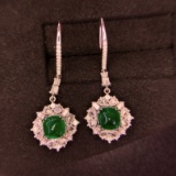 14k Gold 4.82 Ctw Vivid Green Natural Emerald & Diamond Earrings