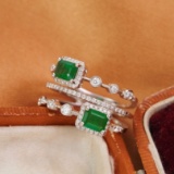 14k Gold 1.01 Ctw Vivid Green Natural Emerald & Diamond Ring