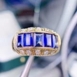 14k Gold 6.07 Ctw Vivid Blue Natural Sapphire & Diamond Ring