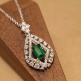 14k Gold 0.6 Ct Vivid Green Natural Emerald & Diamond Pendant