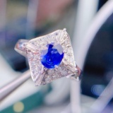 14k Gold 1.04 Ctw Vivid Blue Natural Sapphire & Diamond Ring