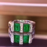14k Gold 1.60 Ctw Vivid Green Natural Emerald & Diamond Ring