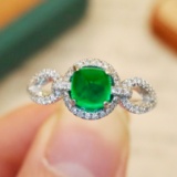 14k Gold 0.98 Ctw Vivid Green Natural Emerald & Diamond Ring