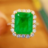 14k Gold 5.68 Ctw Vivid Green Natural Emerald & Diamond Ring/pendant