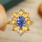 14k Gold 0.85 Ctw Natural Sapphire & Diamond Ring