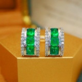 14k Gold 1.36 Ctw Vivid Green Natural Emerald & Diamond Earrings