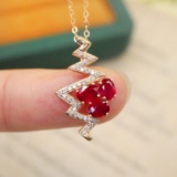 14k Gold 1.02 Ctw Vivid Red Natural Ruby & Diamond Pendant