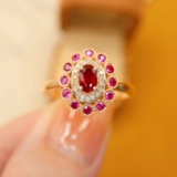 14k Gold 0.40 Ctw Vivid Red Natural Ruby & Diamond Ring