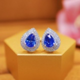 14k Gold 2.08 Ctw Natural Sapphire & Diamond Earrings