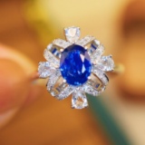 14k Gold 0.95 Ctw Vivid Blue Natural Sapphire & Diamond Ring