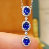 14k Gold 1.34 Ctw Natural Sapphire & Diamond Necklace