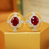 14k Gold 1.29 Ctw Natural Ruby & Diamond Earrings
