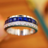 14k Gold 1.62 Ctw Vivid Blue Natural Sapphire & Diamond Ring