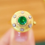 14k Gold 0.58 Ctw Vivid Green Natural Emerald & Diamond Ring