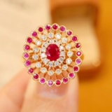 14k Gold 0.71 Ctw Vivid Red Natural Ruby & Diamond Ring