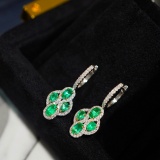 14k Gold 1.5 Ct Vivid Green Natural Emerald & Diamond Earrings