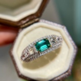 14k Gold 0.5 Ct Vivid Green Natural Emerald & Diamond Ring