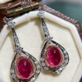14k Gold 2 Ct Natural Tourmaline & Diamond Earrings