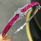 14k Gold 5 Ct Natural Ruby & Diamond Bangle