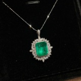 14k Gold 4.9 Ct Vivid Green Natural Emerald & Diamond Pendant