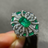 14k Gold 1.19 Ct Vivid Green Natural Emerald & Diamond Ring/pendant