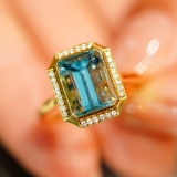 14k Gold 2.7 Ct Natural Aquamarine & Diamond Ring