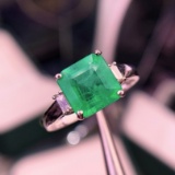 14k Gold 2.28 Ct Vivid Green Natural Emerald & Diamond Ring